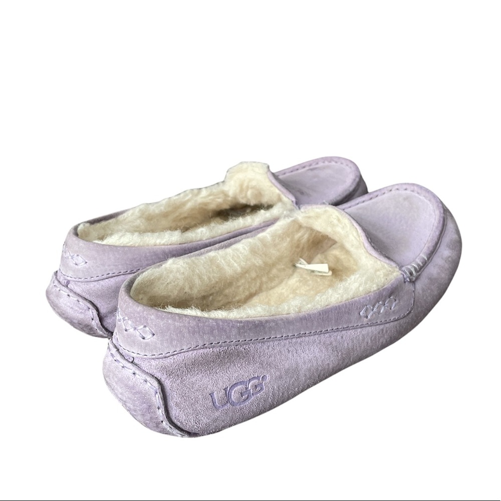 UGG Ansley Wool Slippers Lavender Suede Moccasin Slip On Comfort Shoes 3312